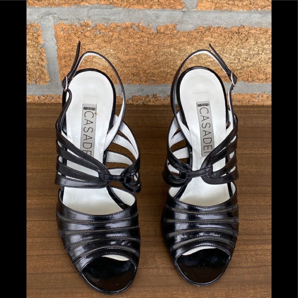 Casadei Black Leather Open Toe Heels 6.5 - Picture 3 of 9